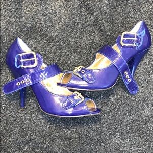 Bright Blue patent leather peep toe heels